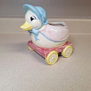 Ceramic Duck Planter with Blue and Yellow Accents